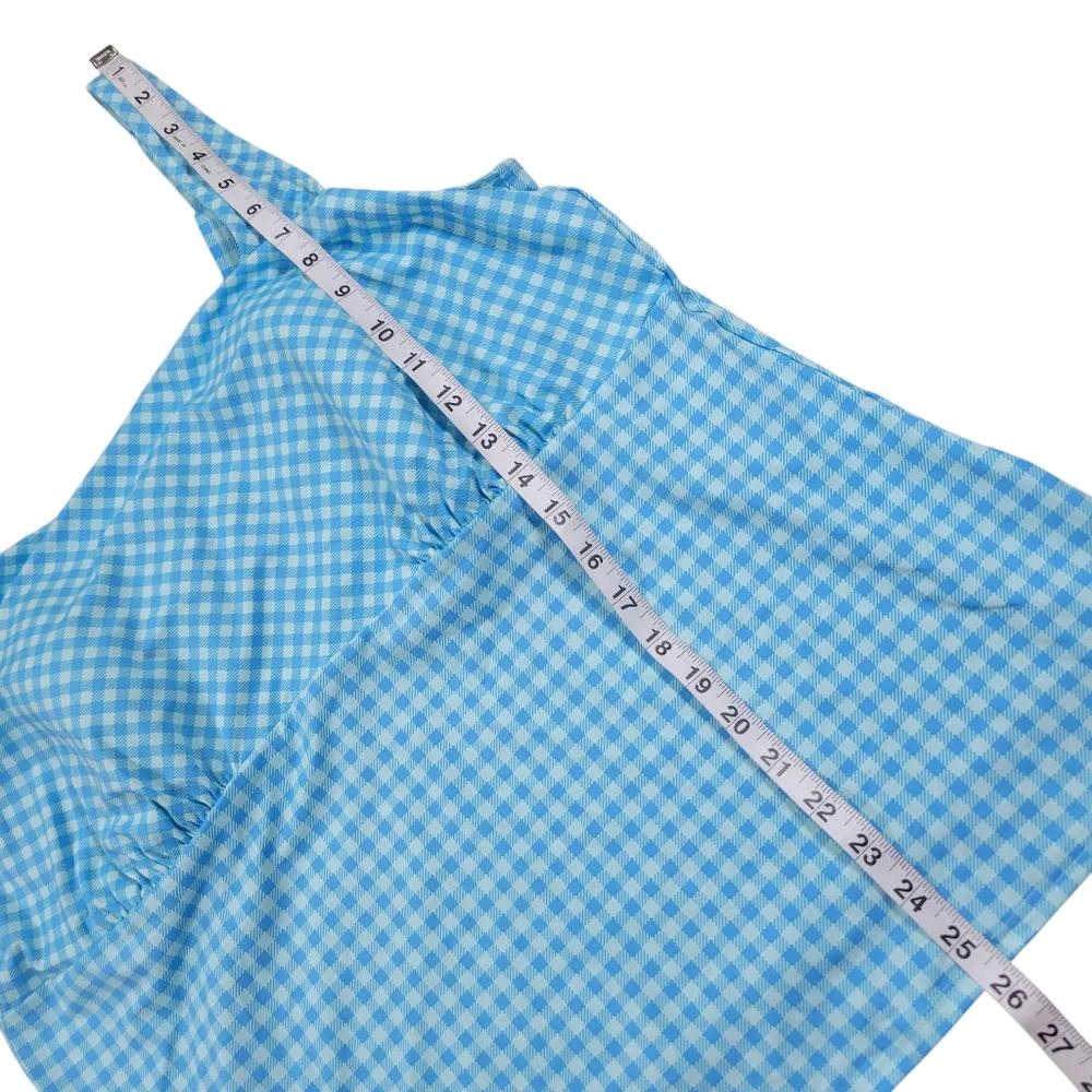 Lands End Square Neck Tankini Womens Plus 22W Swimsuit Top‎ Blue Gingham Check
